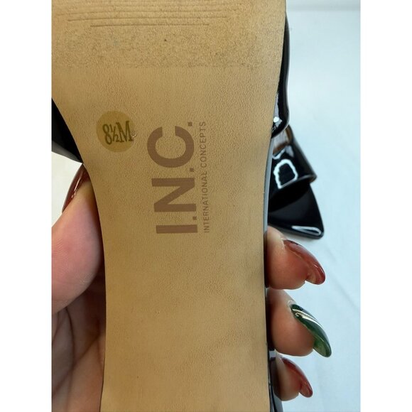 INC Jerloni Womens Size 8.5 Black Patent Chunky Chain Ankle Strap High Heel - Picture 12 of 14